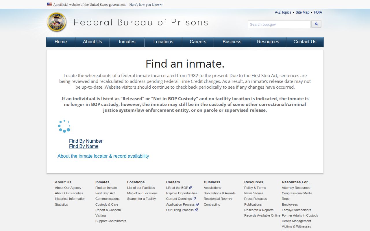 Federal BOP locator for a Wayne County connected inmate release record