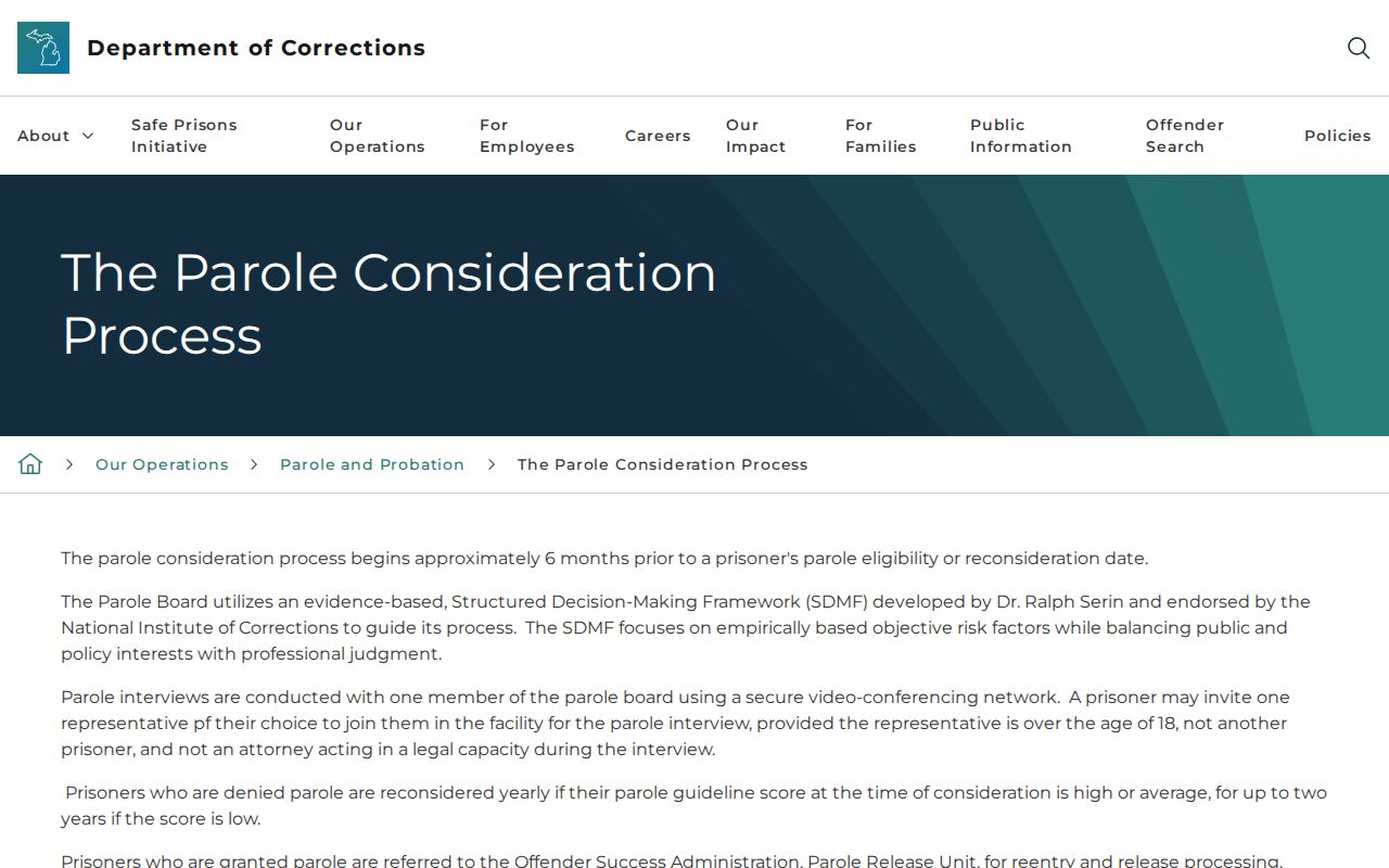 MDOC parole process for Wayne County state prisoner release records