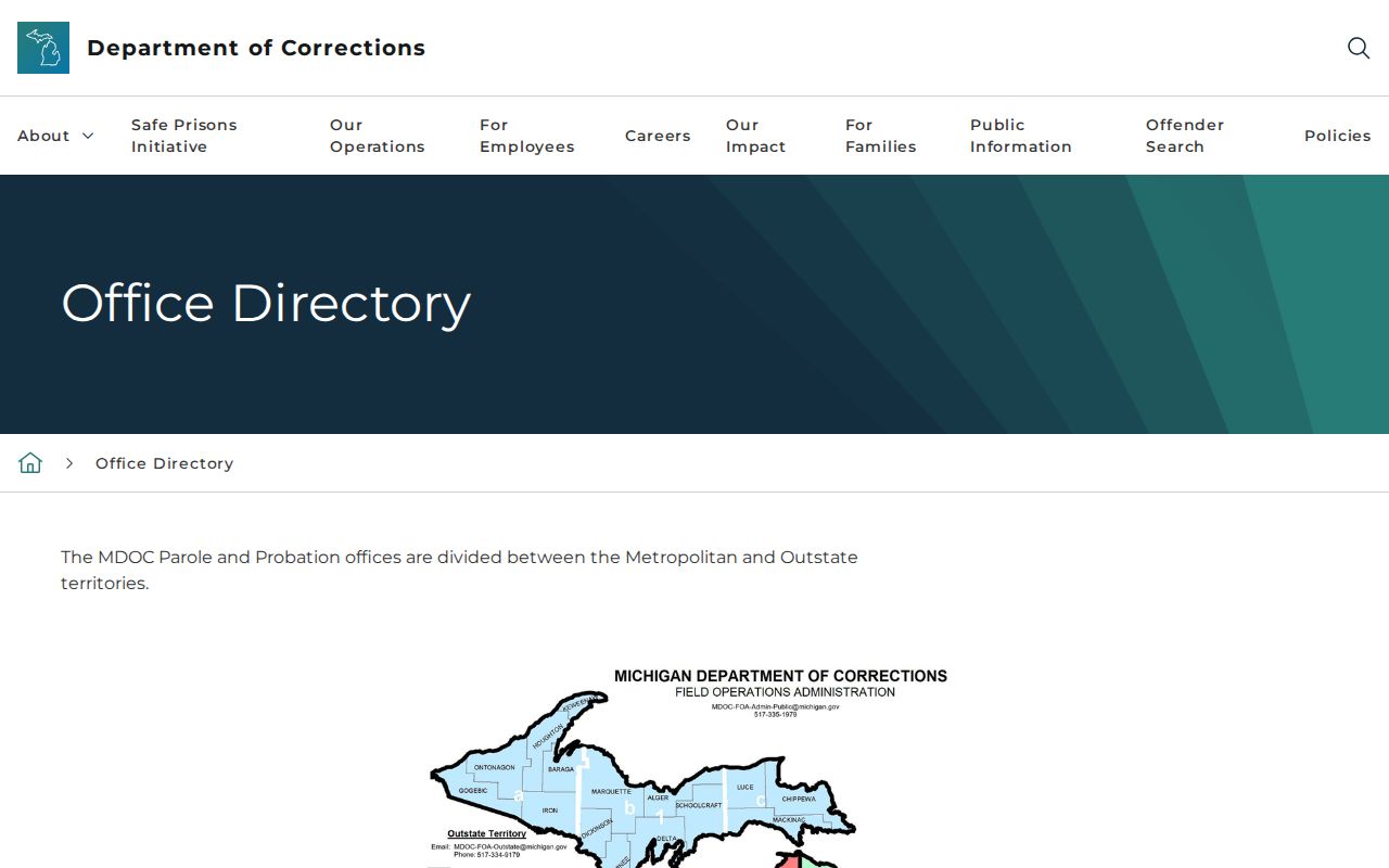 Wayne County parole and probation office directory for release supervision